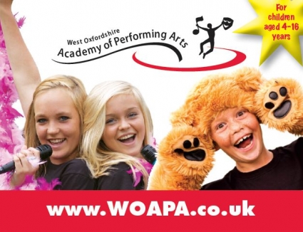 A - Performing Arts in Witney 'WOAPA' - West Oxfordshire Academy of Performing Arts children singing dance & drama logo